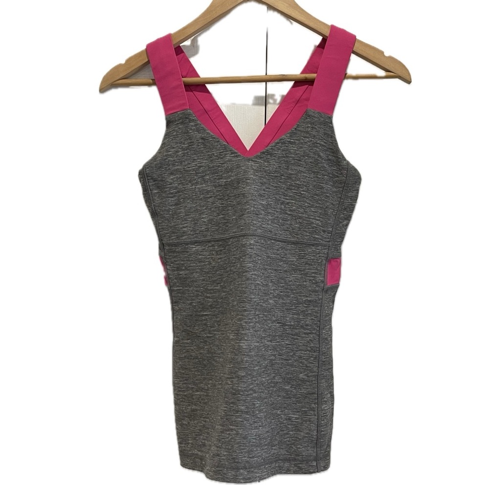 Sz.8-Lululemon Gray Pink Push Your Limits Tank Top Mesh Back - Picture 5 of 11
